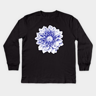 Ballpoint Blue Dahlia Kids Long Sleeve T-Shirt